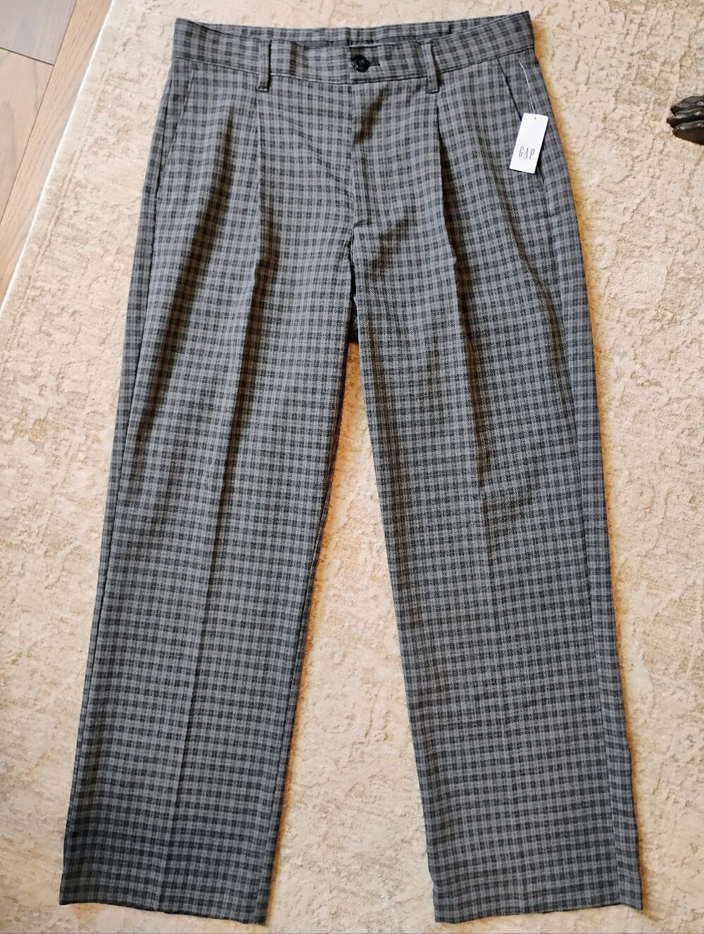NWT 30x30 GAP Gray Wool Stretch Blend Check Plaid Flannel Pants Office NEW